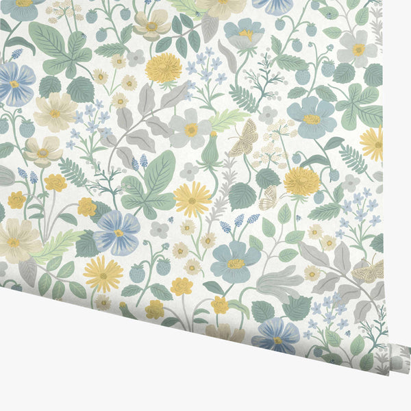 Strawberry Fields Blue & Green Wallpaper | Rifle Paper Co.